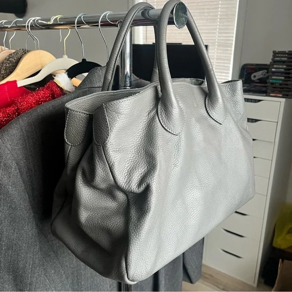 Mark & Graham Gray Elisabetta Slouch Leather Satchel tote pebbled leather Italy - Picture 6 of 6